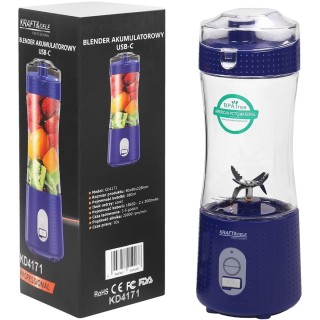 Blender przenośny bezprzewodowy akumulatorowy niebieski USB-C 380ml / 2x3000mAh