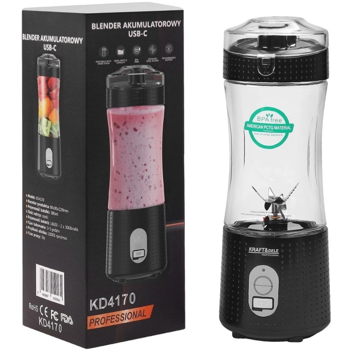 Blender przenośny bezprzewodowy akumulatorowy USB-C 380ml / 2x3000mAh