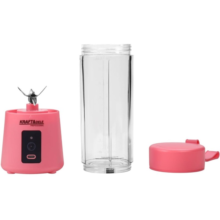 Blender przenośny bezprzewodowy akumulatorowy różowy USB-C 400ml / 2x3000mAh