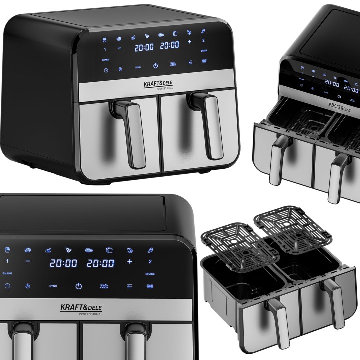 AIR FRYER FRYTKOWNICA BEZTŁUSZCZOWA DWUKOMOROWA DUŻA 12 PROGRAMÓW 9L 2500W