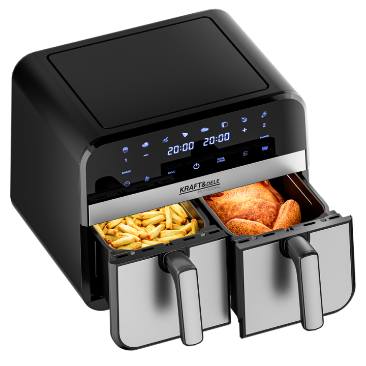 AIR FRYER FRYTKOWNICA BEZTŁUSZCZOWA DWUKOMOROWA DUŻA 12 PROGRAMÓW 9L 2500W