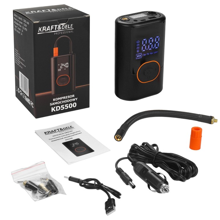 KOMPRESOR AKUMULATOROWY SPRĘŻARKA 5000mAh + powerbank