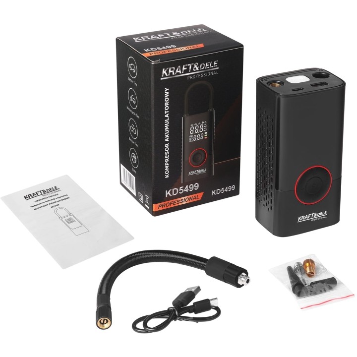 KOMPRESOR AKUMULATOROWY + LATARKA 85W 4000mAh + powerbank + LED