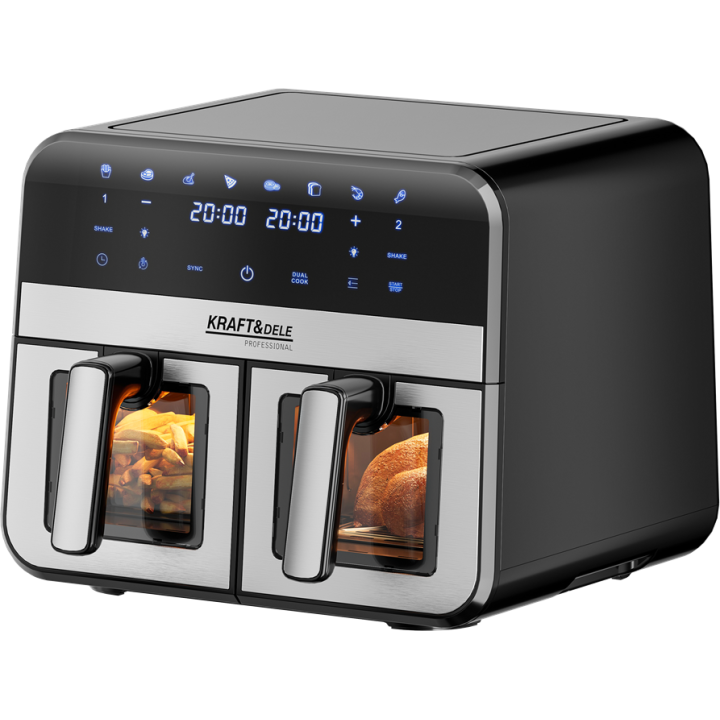 FRYTKOWNICA BEZTŁUSZCZOWA 9L 2500W DWIE KOMORY 4,5L + LCD