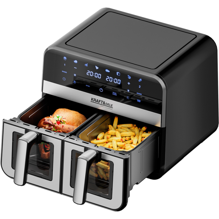 FRYTKOWNICA BEZTŁUSZCZOWA 9L 2500W DWIE KOMORY 4,5L + LCD