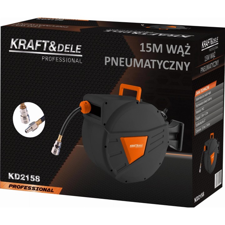 Wąż pneumatyczny zwijany 15m+1,5m 1/4" ZWIJAK NA ŚCIANE WĘŻA DO POWIETRZA