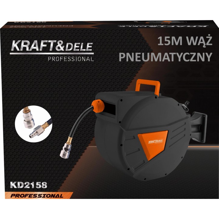 Wąż pneumatyczny zwijany 15m+1,5m 1/4" ZWIJAK NA ŚCIANE WĘŻA DO POWIETRZA