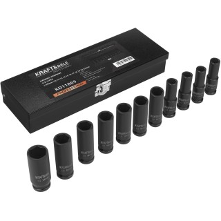Nasadki udarowe czarne 1/2" 11 szt 78mm 10-24mm + walizka