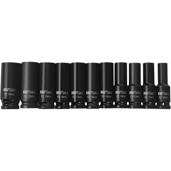 Nasadki udarowe czarne 1/2" 11 szt 78mm 10-24mm + walizka