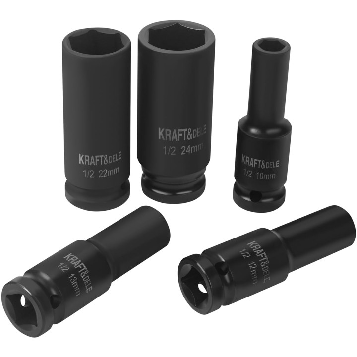 Nasadki udarowe czarne 1/2" 11 szt 78mm 10-24mm + walizka
