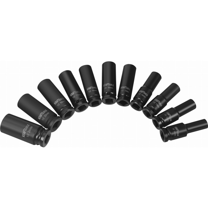 Nasadki udarowe czarne 1/2" 11 szt 78mm 10-24mm + walizka