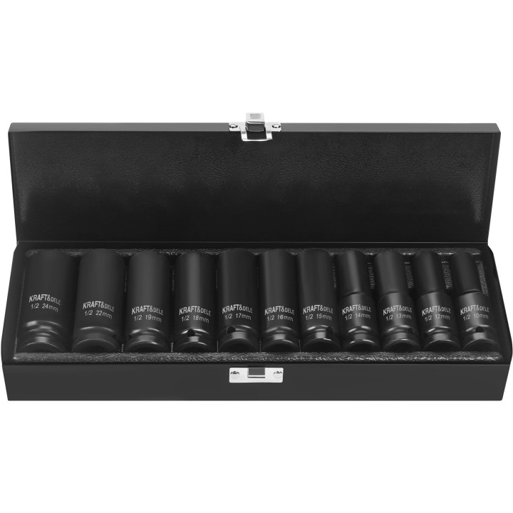 Nasadki udarowe czarne 1/2" 11 szt 78mm 10-24mm + walizka