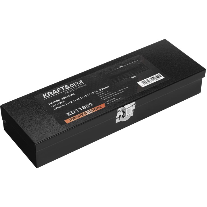 Nasadki udarowe czarne 1/2" 11 szt 78mm 10-24mm + walizka
