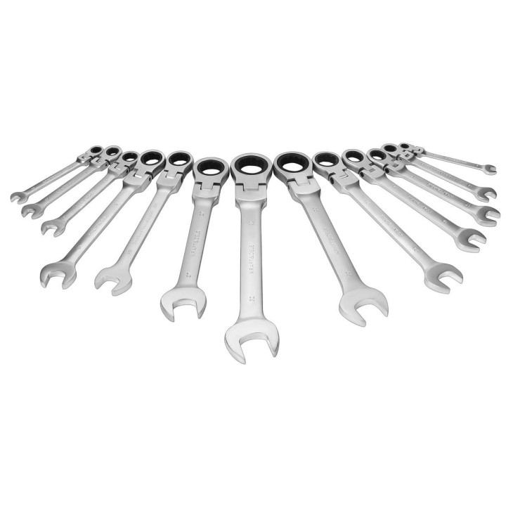 KLUCZE PŁASKO-OCZKOWE Z GRZECHOTKĄ ŁAMANE 13szt 8-32mm + walizka