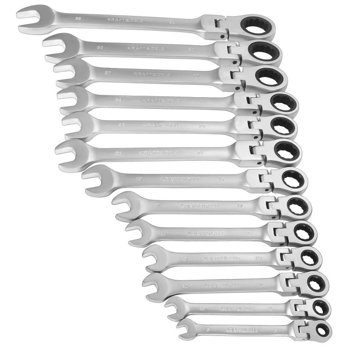 KLUCZE PŁASKO-OCZKOWE Z GRZECHOTKĄ ŁAMANE 13szt 8-32mm + walizka