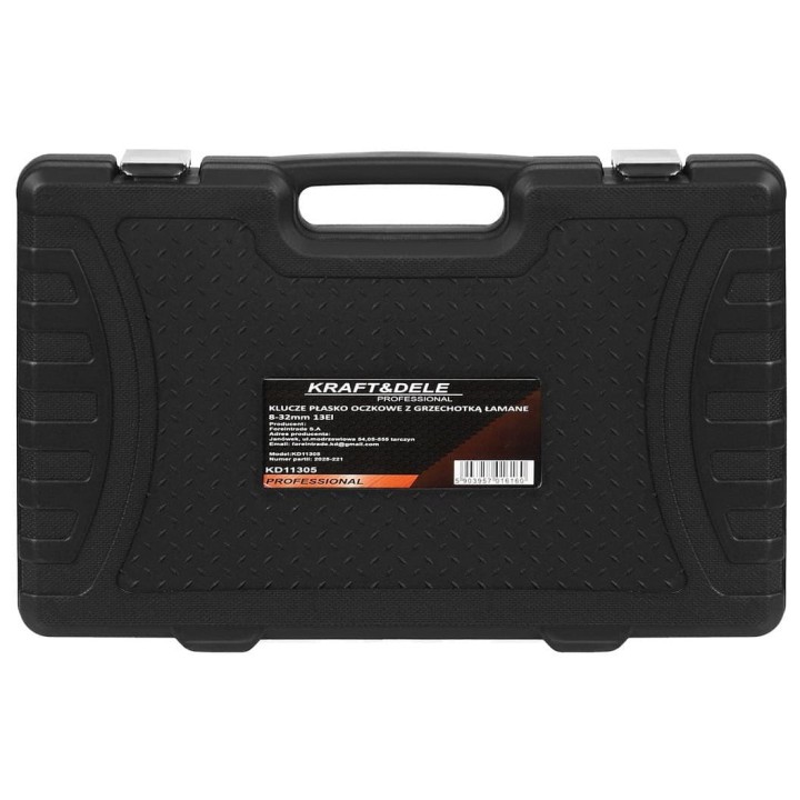 KLUCZE PŁASKO-OCZKOWE Z GRZECHOTKĄ ŁAMANE 13szt 8-32mm + walizka