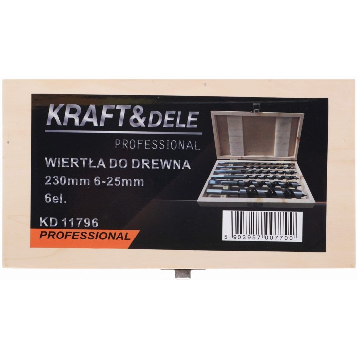 Wiertła do drewna 230mm 6-25mm + etui