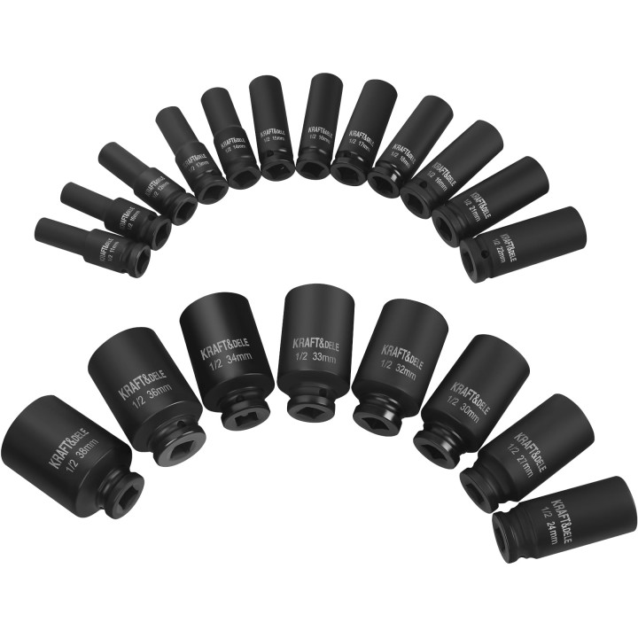 Nasadki udarowe 1/2" 20 szt WZMACNIANE 10-38mm + walizka