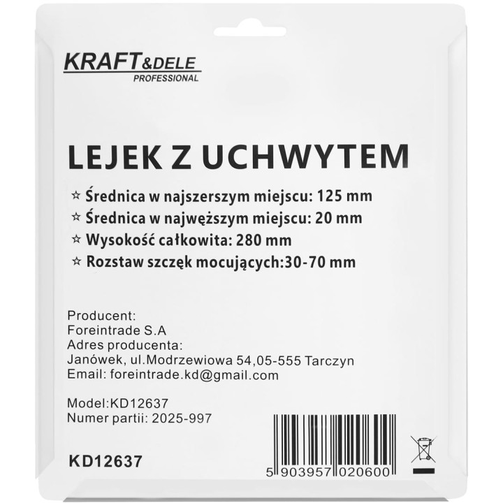 LEJEK DO OLEJU SILNIKOWEGO Z UCHWYTEM I REGULOWANYM ZACISKIEM 20-125mm
