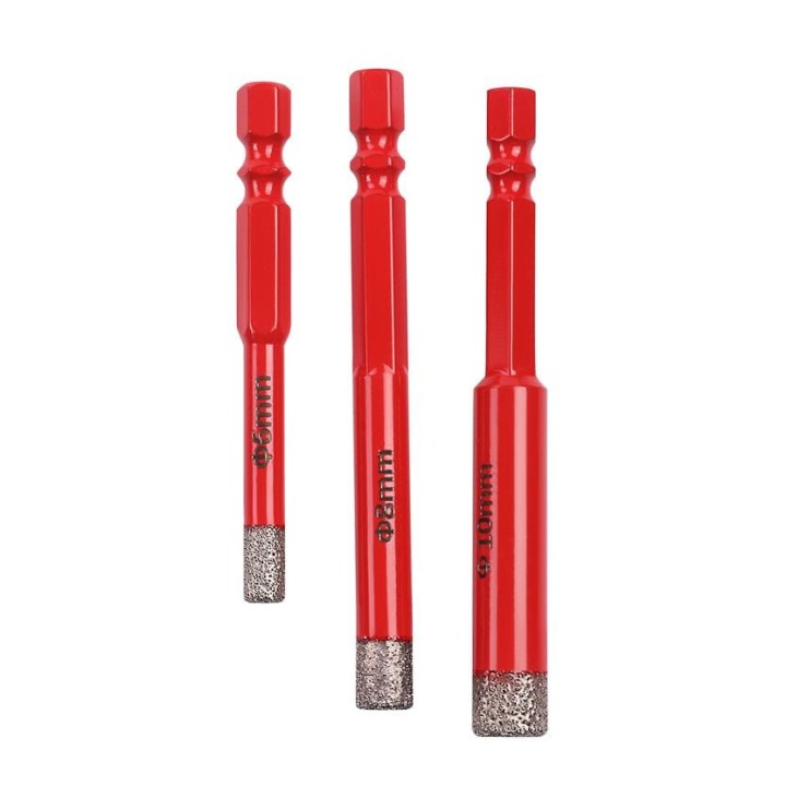 Zestaw otwornic diamentowych do gresu 3 elementy HEX 6 8 10 mm na wkrętarkę
