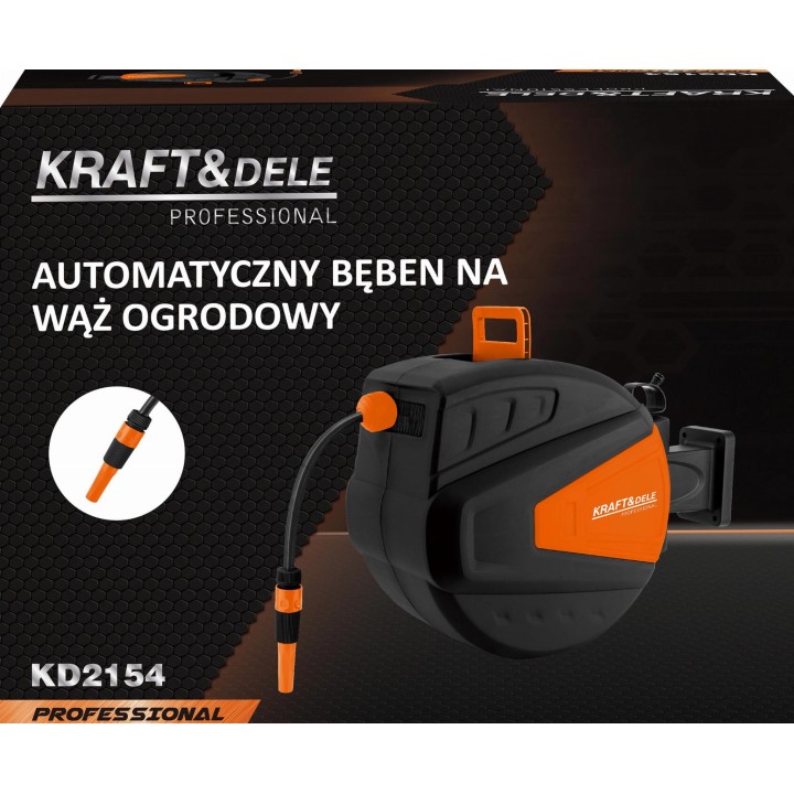 WĄŻ OGRODOWY ZWIJANY 25M+2M 1/2"  ZWIJANY ZWIJAK NA ŚCIANE DO WĘŻA