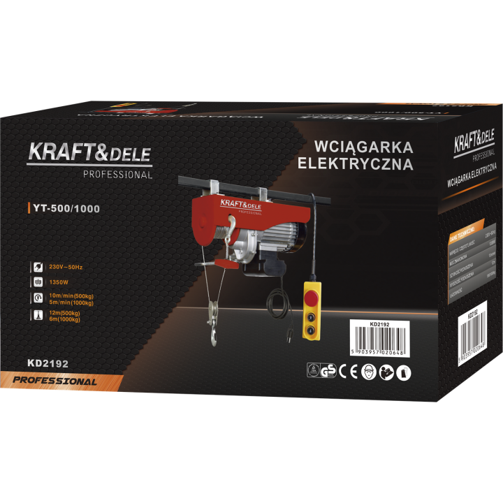 WYCIĄGARKA ELEKTRYCZNA 230V 1350W 1TONA 12M