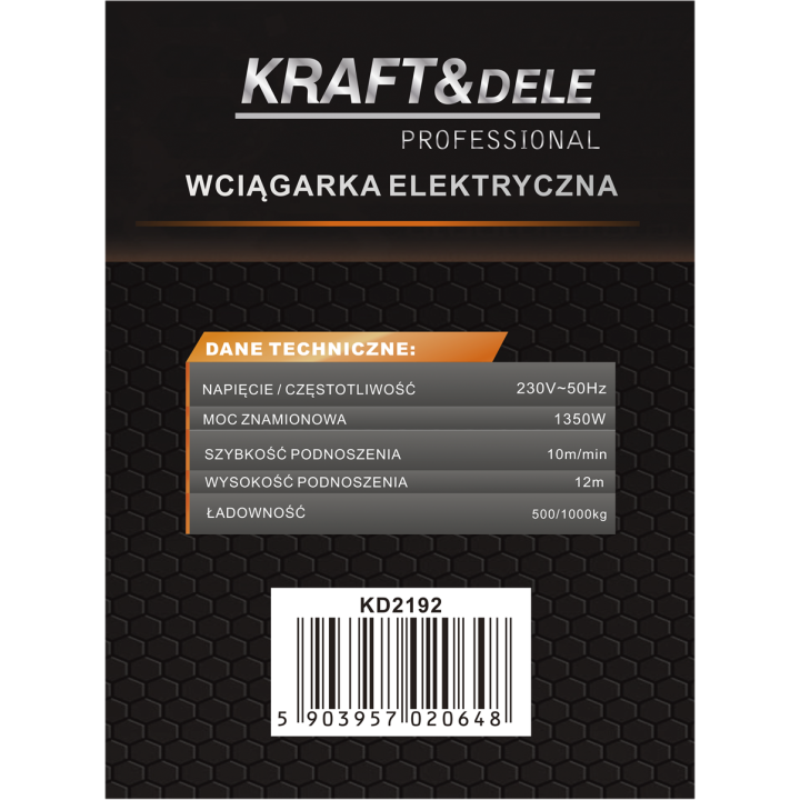 WYCIĄGARKA ELEKTRYCZNA 230V 1350W 1TONA 12M