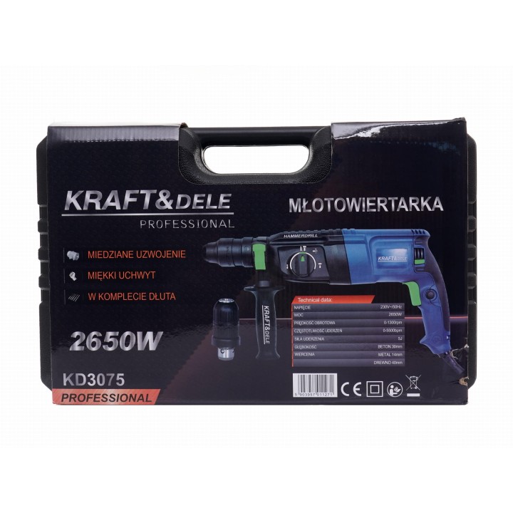 MŁOTOWIERTARKA UDAROWA 2650W SDS+ wymienne futerko + wazlizka + dłuta