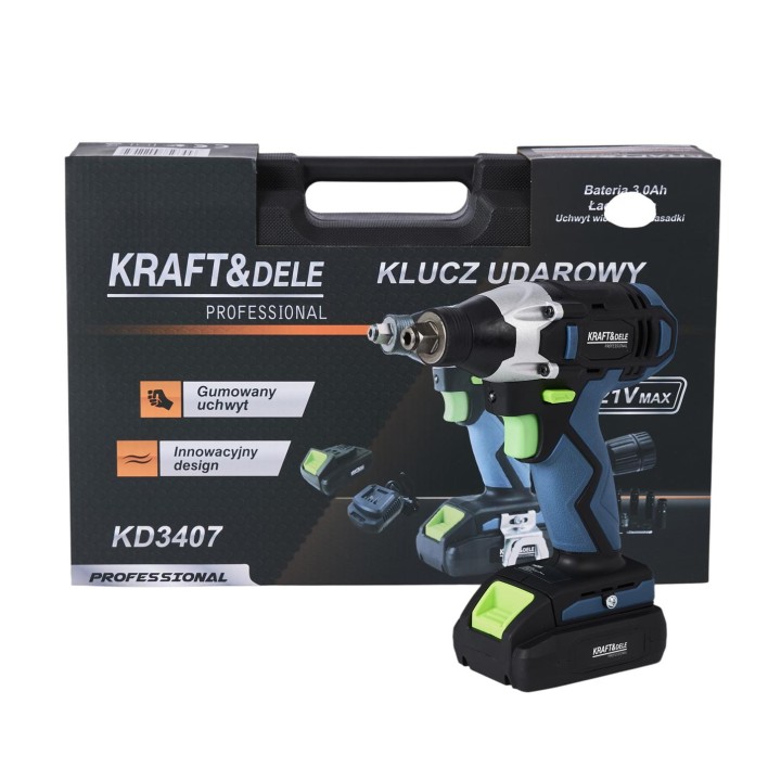 KLUCZ UDAROWY AKUMULATOROWY 21V - ZESTAW Z NASADKAMI 2xAKU SERIA34