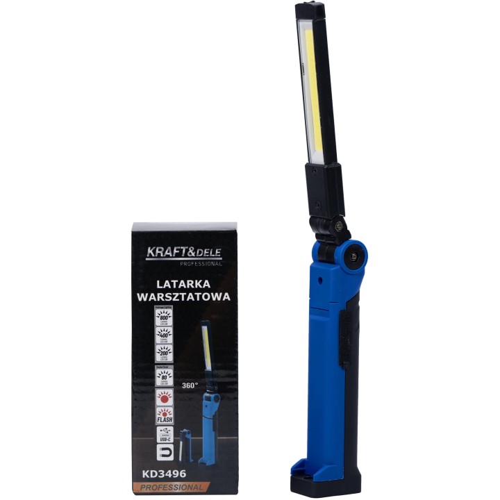 LATARKA WARSZTATOWA LATARKA LED USB-C 200/400/800LM + ŚWIATŁO OSTRZEGAWCZE