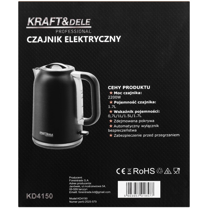 Czajnik Elektryczny 2200W 1,7L mocny bezprzewodowy