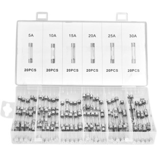 Bezpieczniki szklane 120szt.  5-30A 30mm zestaw + organizer