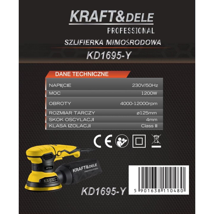 Szlifierka mimośrodowa 1200W elektryczna z regulacją 125mm + worek