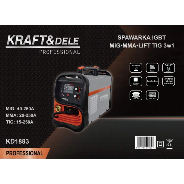 SPAWARKA INWERTEROWA INWERTOROWA FLUX MIG MMA LIFT TIG 250A BEZGAZ ORAZ GAZ