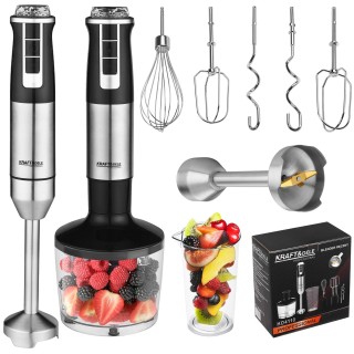 MOCNY BLENDER RĘCZNY WIELOFUNKCYJNY MIKSER 1500W SREBRNY BOGATY ZESTAW