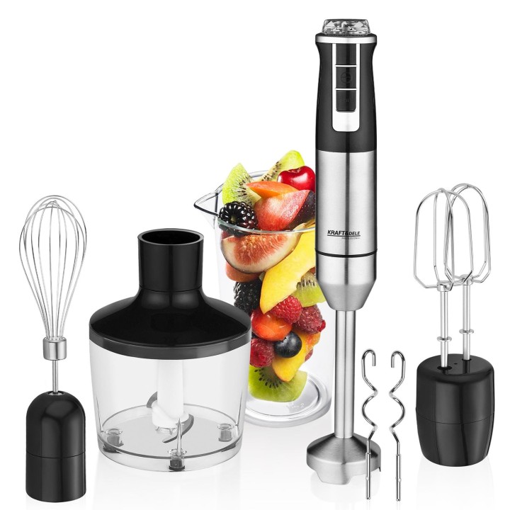 MOCNY BLENDER RĘCZNY WIELOFUNKCYJNY MIKSER 1500W SREBRNY BOGATY ZESTAW