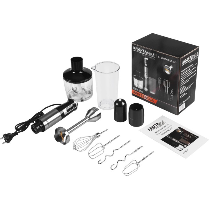 MOCNY BLENDER RĘCZNY WIELOFUNKCYJNY MIKSER 1500W SREBRNY BOGATY ZESTAW
