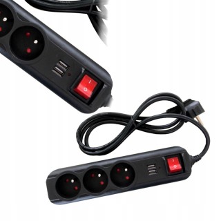 PRZEDŁUŻACZ LISTWA ZASILAJĄCA 3 GNIAZDA+2 USB 3 M
