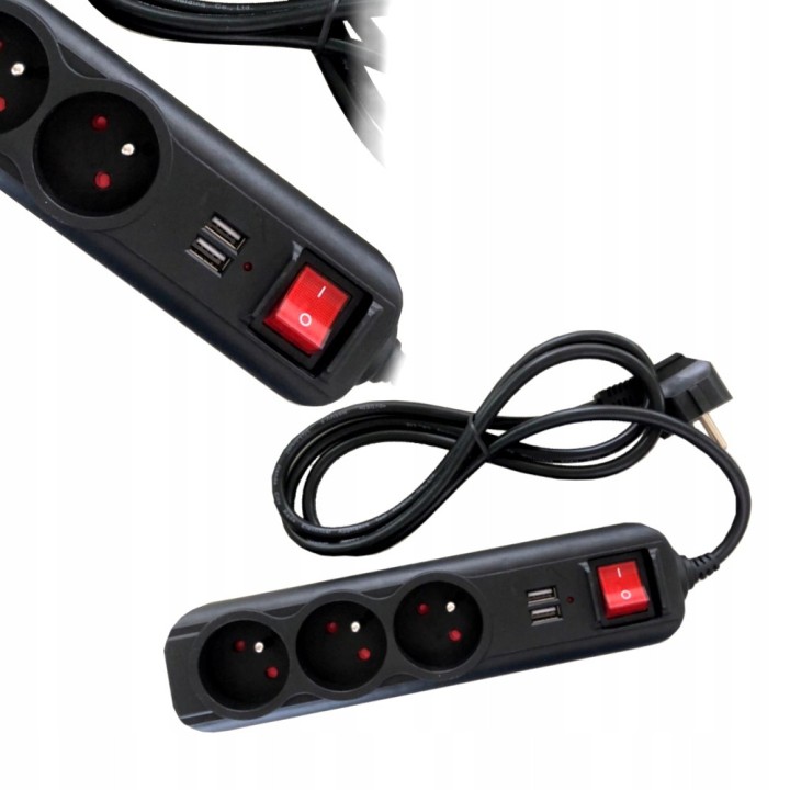 PRZEDŁUŻACZ LISTWA ZASILAJĄCA 3 GNIAZDA+2 USB 3 M