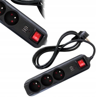 PRZEDŁUŻACZ LISTWA ZASILAJĄCA 3 GNIAZDA+2 USB 1,5M