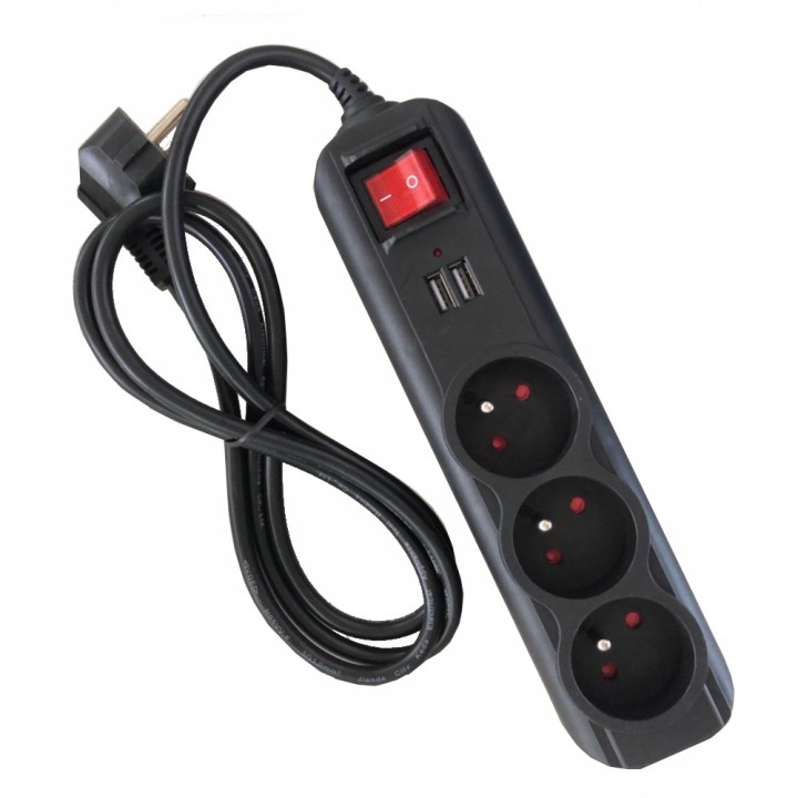 PRZEDŁUŻACZ LISTWA ZASILAJĄCA 3 GNIAZDA+2 USB 1,5M