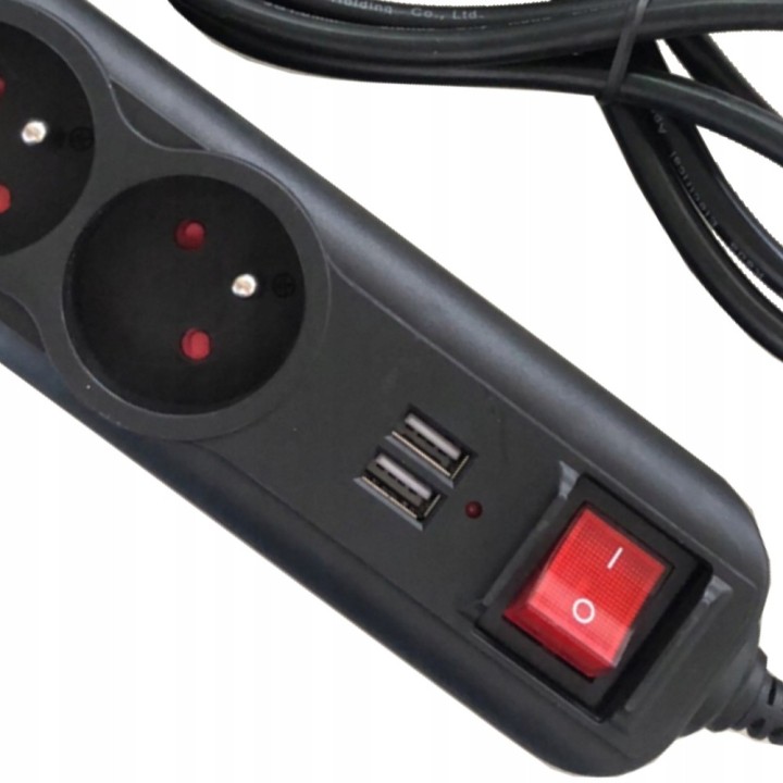 PRZEDŁUŻACZ LISTWA ZASILAJĄCA 3 GNIAZDA+2 USB 1,5M