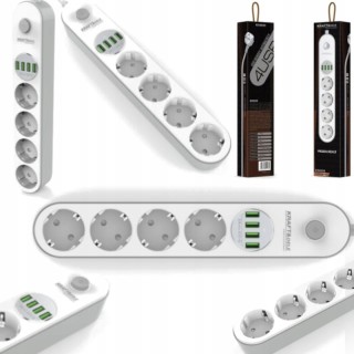 PRZEDŁUŻACZ LISTWA ZASILAJĄCA 5GN + USB 2m + WYŁ