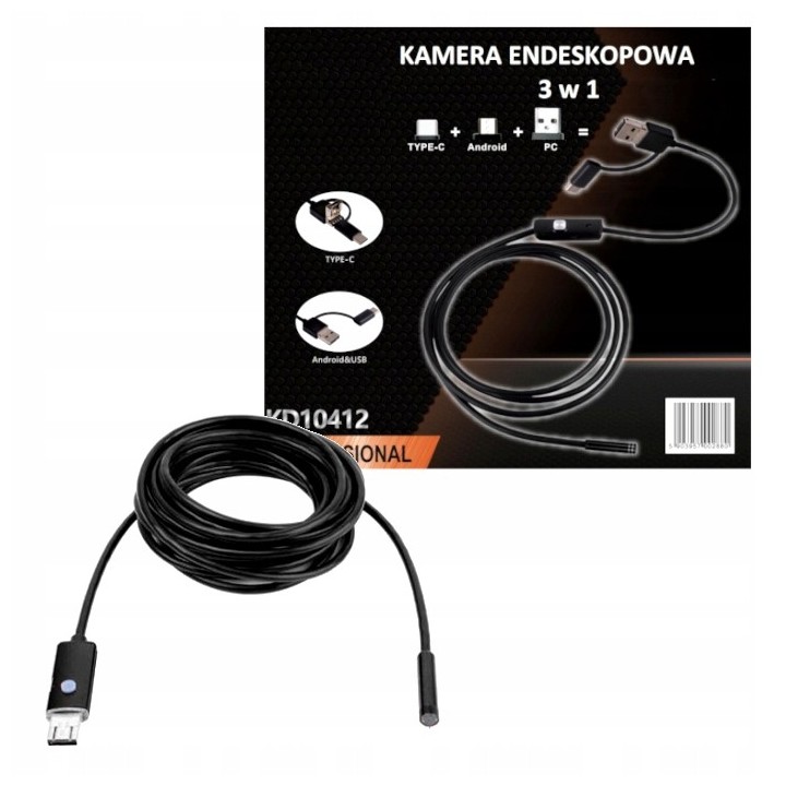 ENDOSKOPOWA KAMERA INSPEKCYJNA 3w1 5m LED USB-c do telefonu