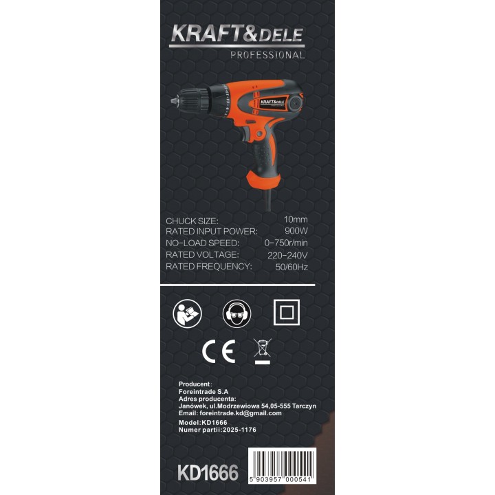 Wkrętarka sieciowa elektryczna przewodowa 900W 10mm 750rpm + Led