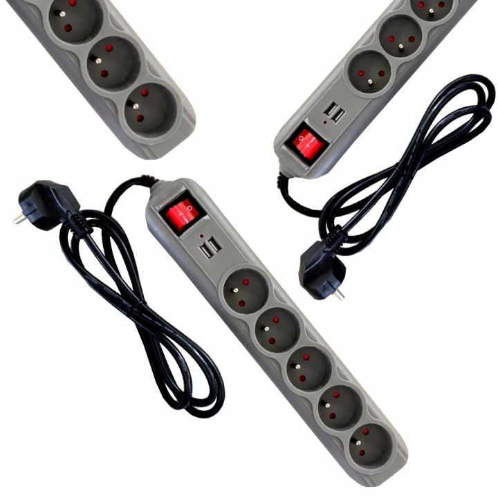 PRZEDŁUŻACZ LISTWA ZASILAJĄCA 5 GNIAZD +2 USB 3 M