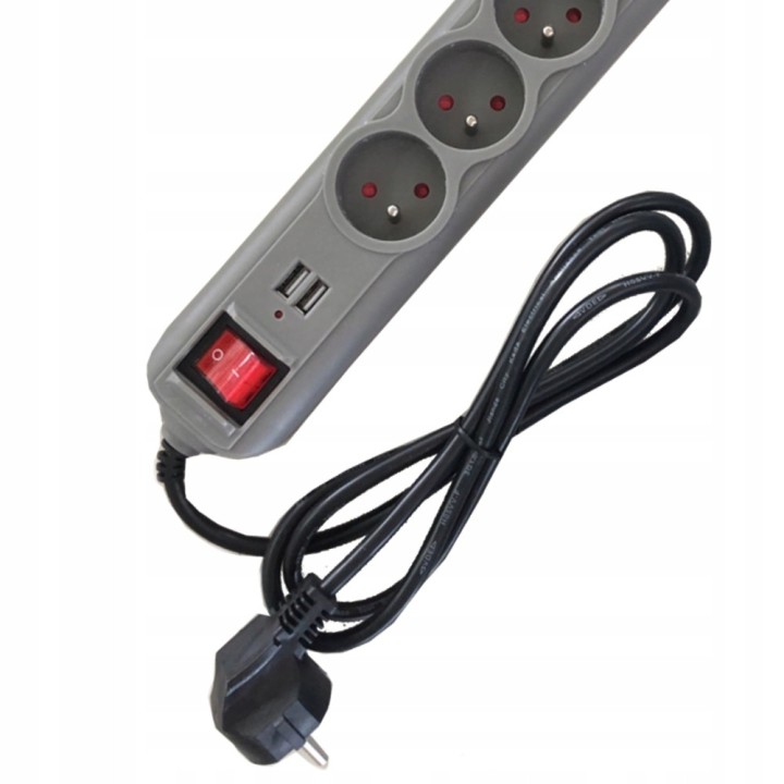 PRZEDŁUŻACZ LISTWA ZASILAJĄCA 5 GNIAZD +2 USB 3 M