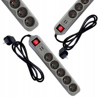 PRZEDŁUŻACZ LISTWA ZASILAJĄCA 5 GNIAZD +2 USB 1,5M