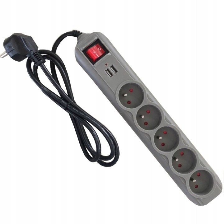 PRZEDŁUŻACZ LISTWA ZASILAJĄCA 5 GNIAZD +2 USB 1,5M